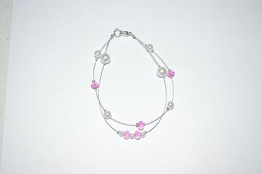 Bracelet mariage, bracelet mariée, bracelet en perle nacrée blanche, perle toupie rose