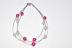 Bracelet mariage, bracelet mariée, bracelet en perle de verre  nacrées fuchsia et nacrée blanche