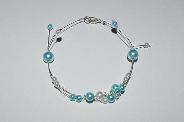 Bracelet mariage, bracelet mariée, bracelet en perle de verre  nacrées turquoise et blanche
